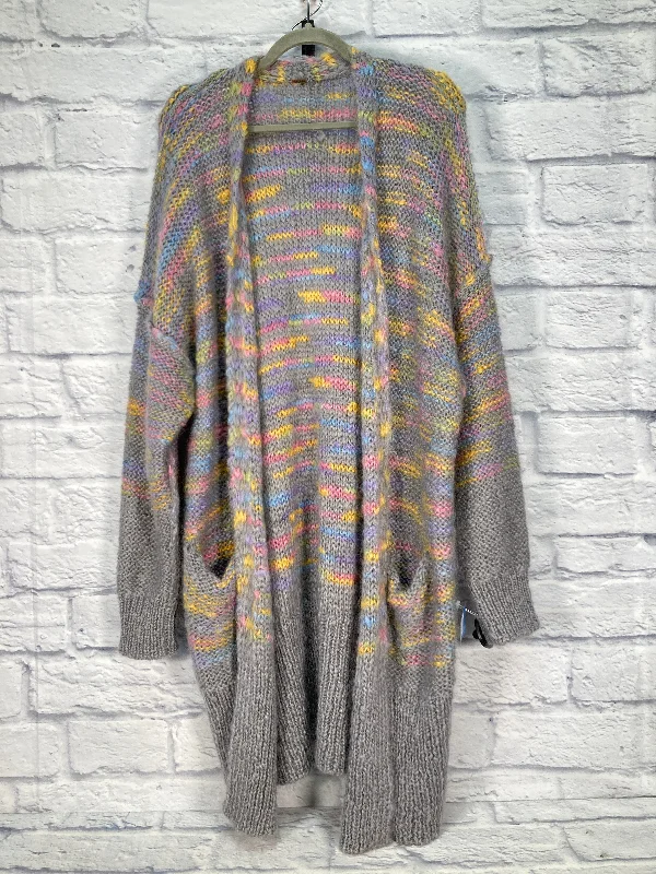 Sweater Cardigan By Free People In Grey & Yellow, Size: M