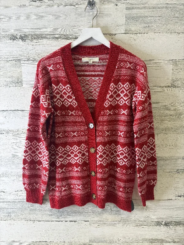 Sweater Cardigan By Loft In Red, Size: S