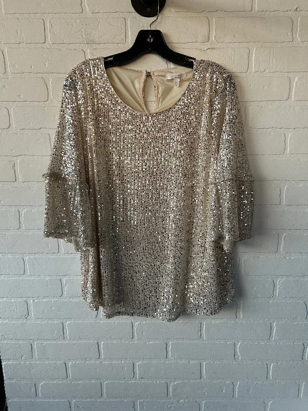 Top 3/4 Sleeve By Lc Lauren Conrad In Cream & Silver, Size: L