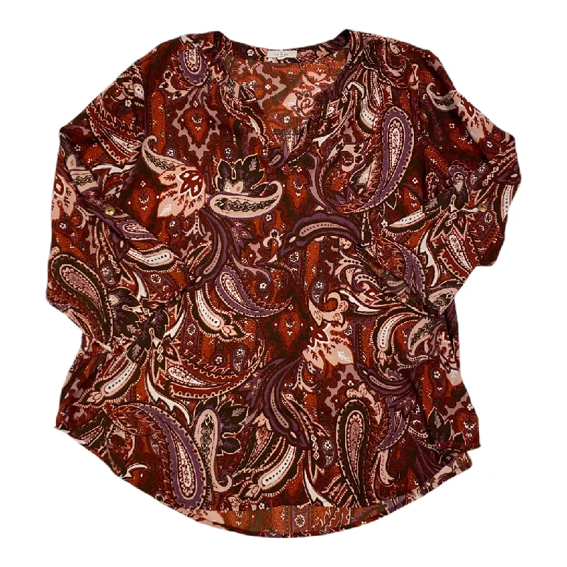 Top 3/4 Sleeve By Maurices In Brown & Cream, Size: 1x