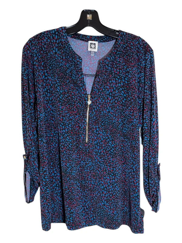 Top Long Sleeve By Anne Klein In Black & Blue, Size: L