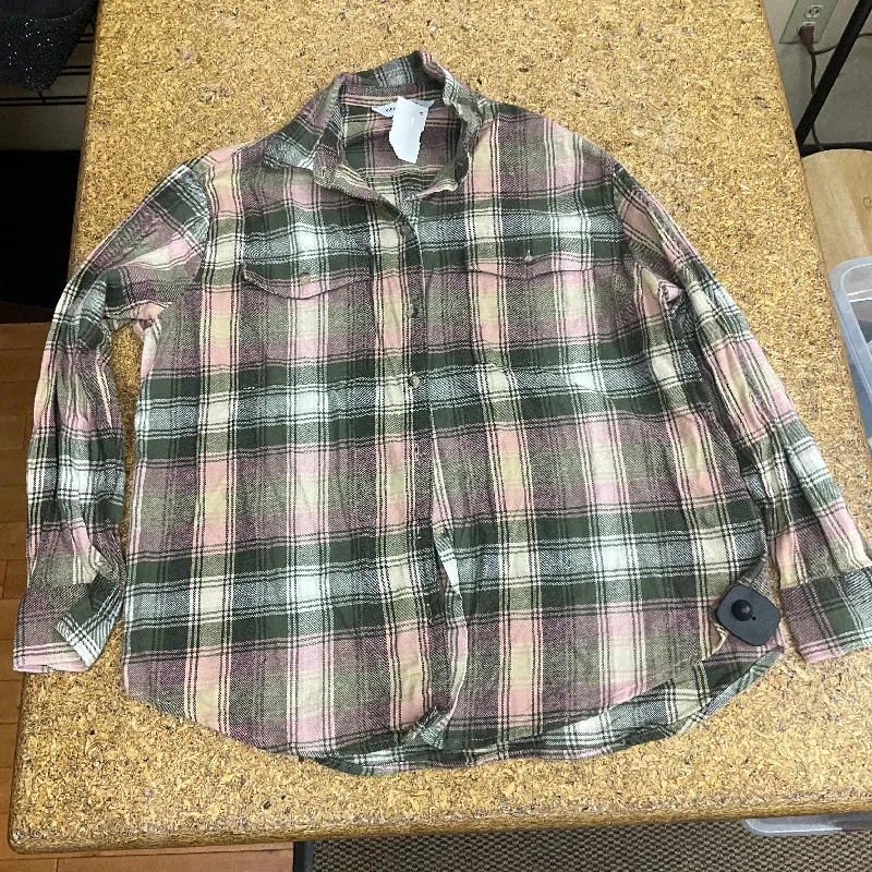 Top Long Sleeve By Old Navy In Plaid Pattern, Size: M