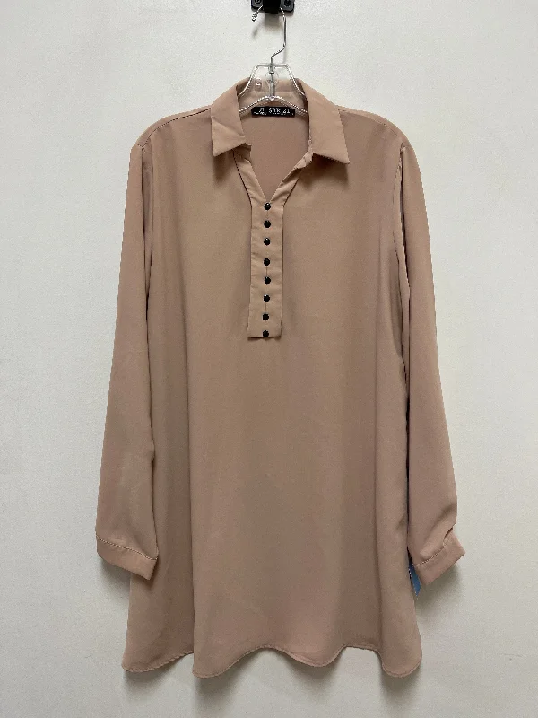 Tunic Long Sleeve By Clothes Mentor In Tan, Size: Xl