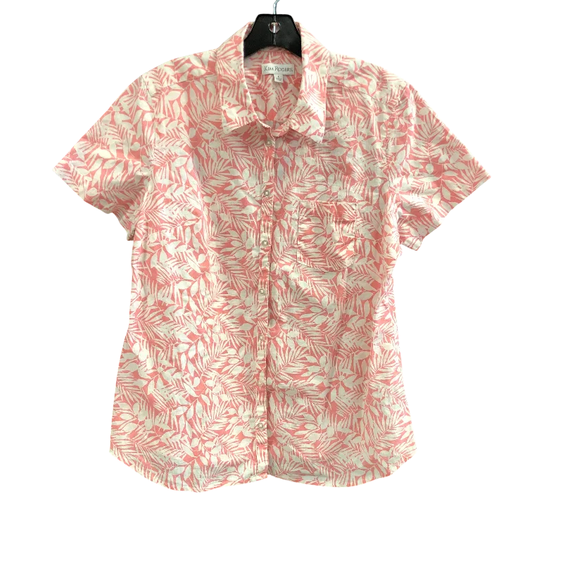 Top Short Sleeve By Kim Rogers In Pink & White, Size: L