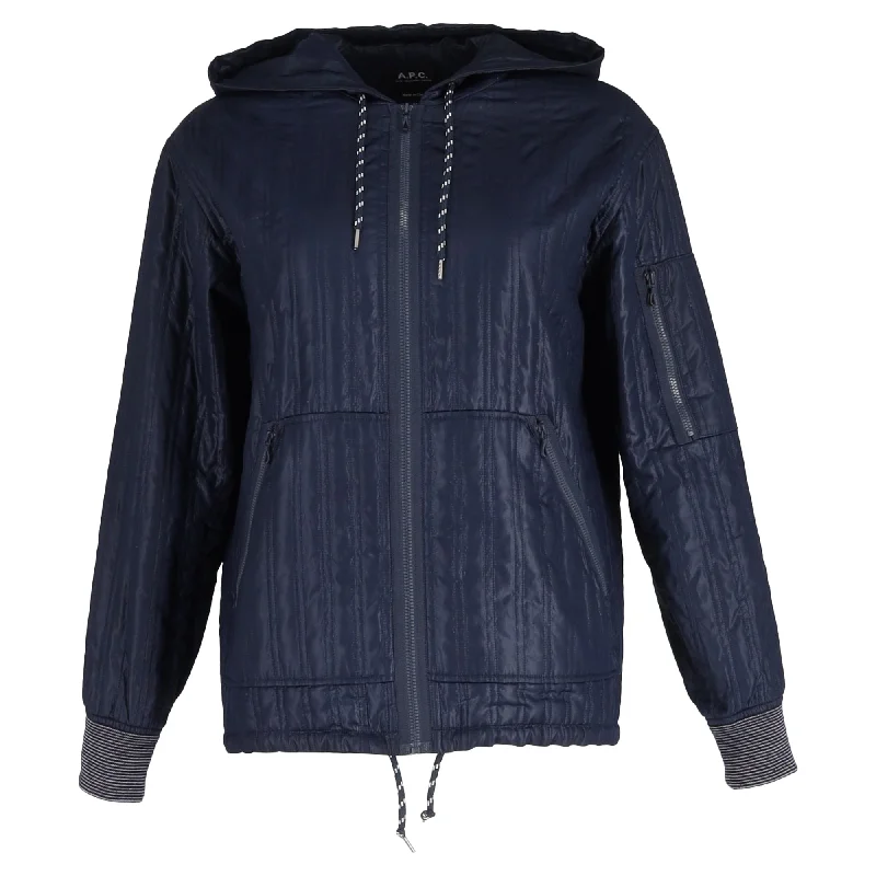 A.P.C. Quilted Zipped Jacket in Navy Blue Polyester