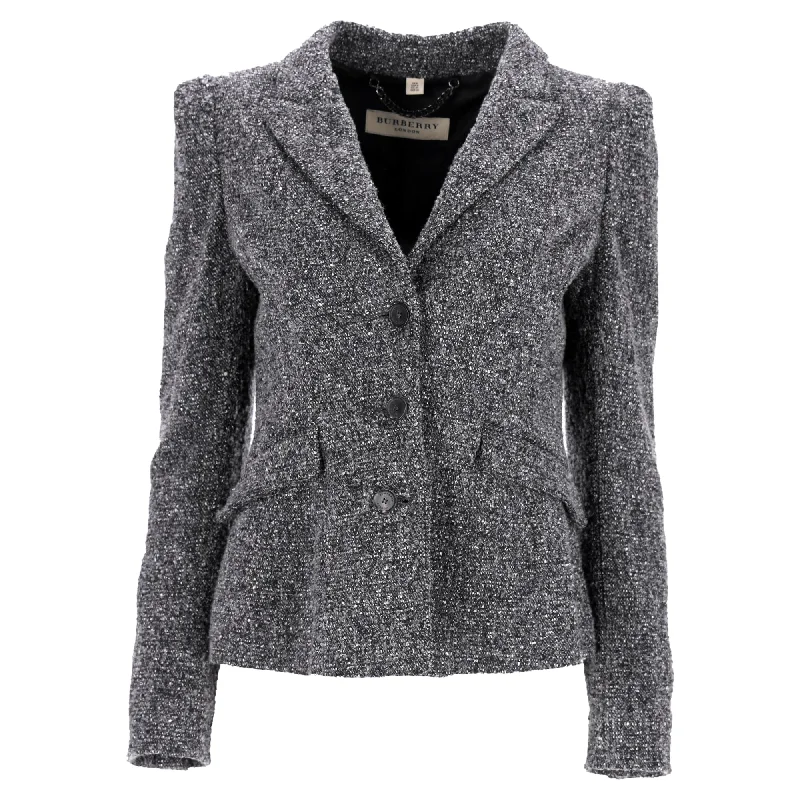 Burberry London Single-Breasted Tweed Blazer in Grey Polyester