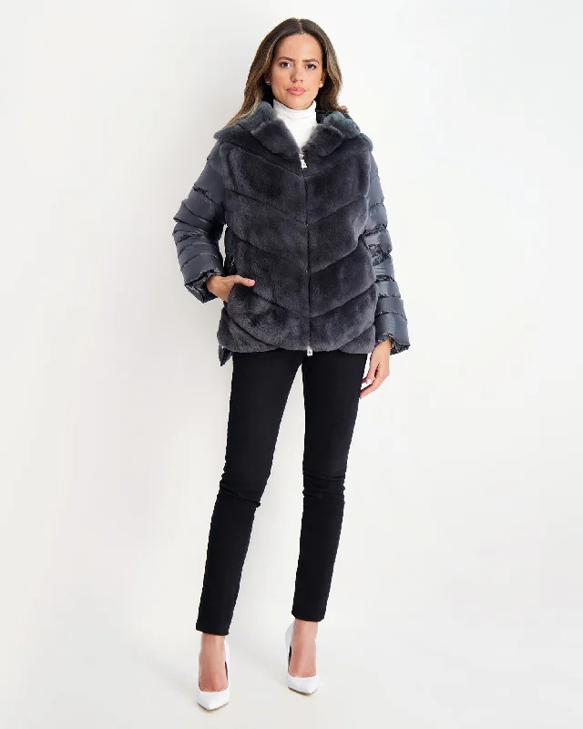 Chevron Rex Rabbit Zip Jacket with Quilted Detailing