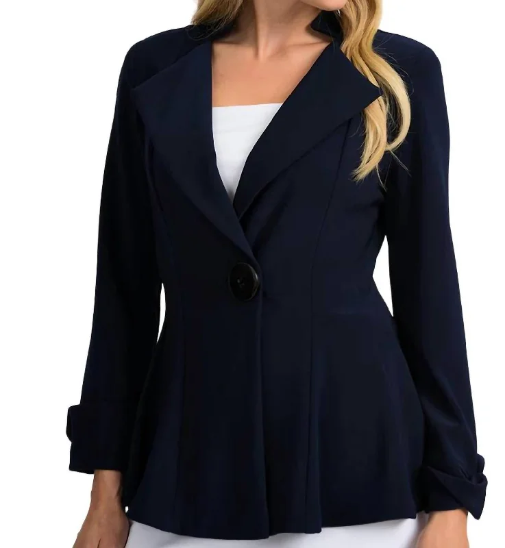 Collared Pea Coat Top In Midnight Blue