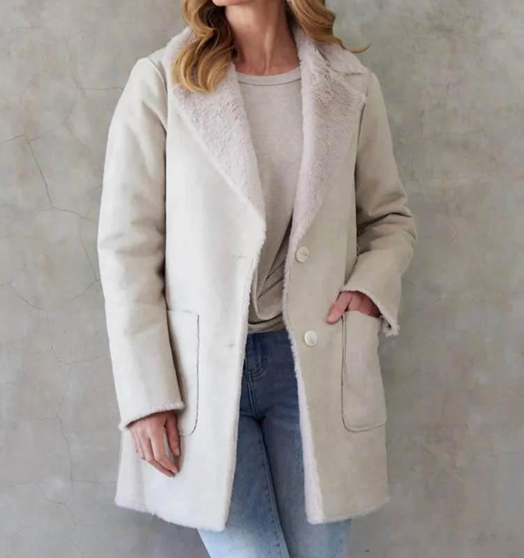 Faux Fur Coat In Stone