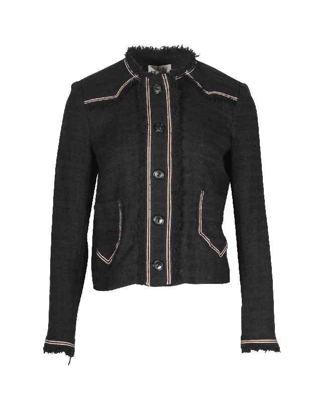 Isabel Marant Etoile Ferris Fringed Tweed Jacket in Black Cotton