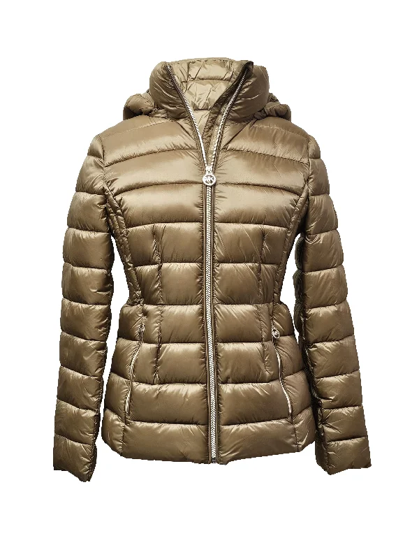 Michael Michael Kors Women's Hooded Packable Jacket, Dark Camel