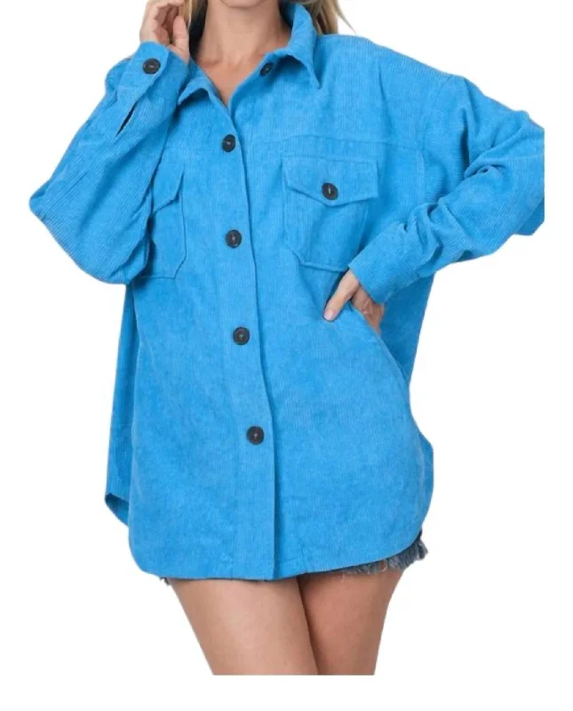 Oversized Corduroy Button Jacket In Blue