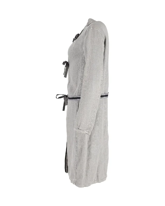 Prada Tie-Fastening Coat in Gray Linen