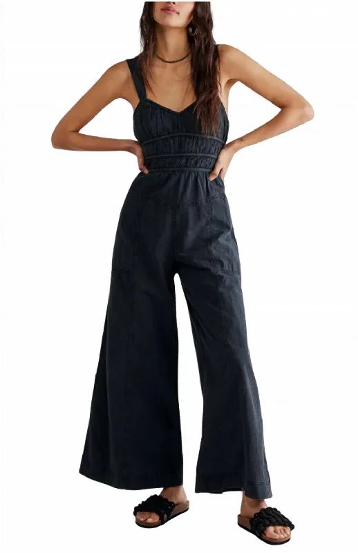 After All Ruched Wide Leg Jumpsuit In Black