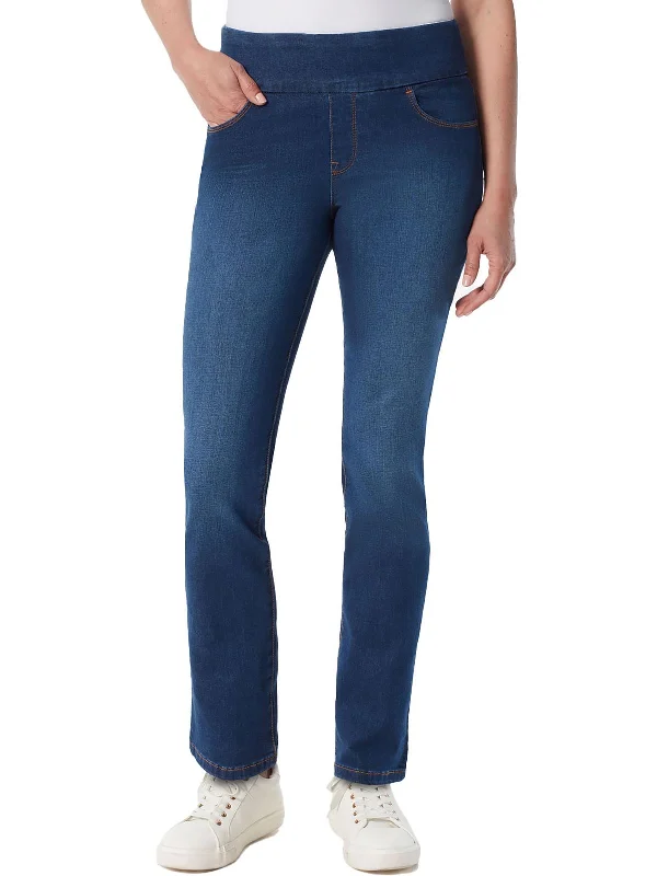 Amanda Womens High Rise Pull On Straight Leg Jeans