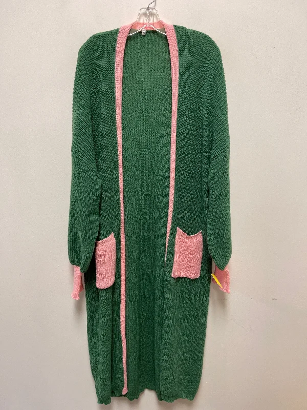 Cardigan By Clothes Mentor In Green & Pink, Size: 4x