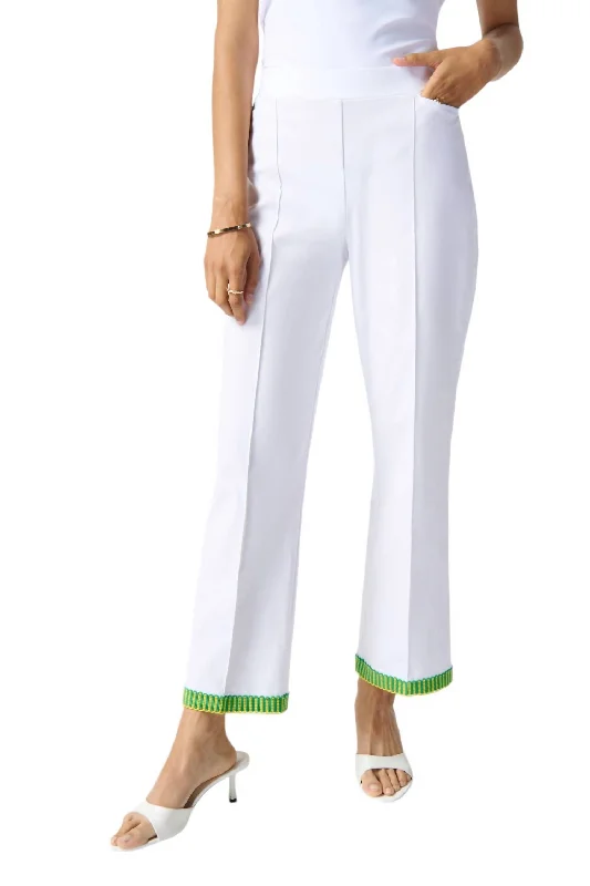 Embroidered Trim Pants In White/multi