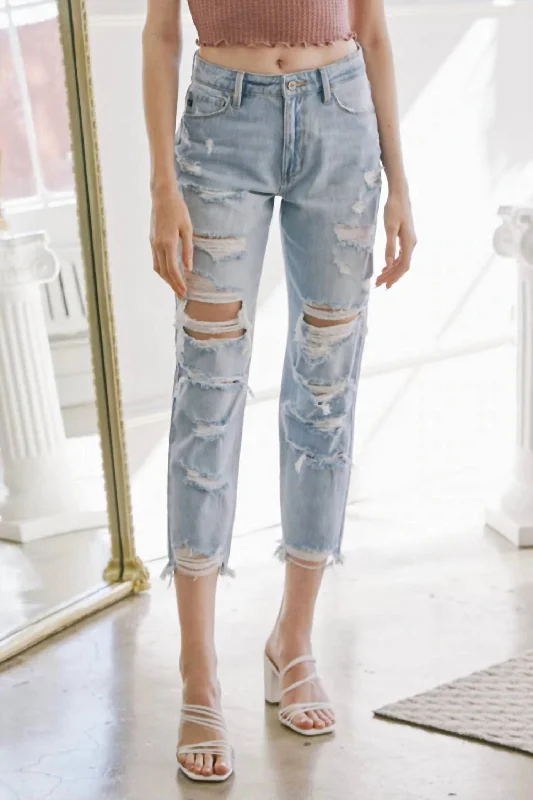 High-Rise Distressed Mom Jean In Light Wash