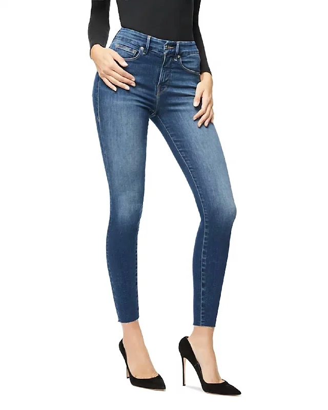 High Waist Crop Raw Edge Jean In Blue