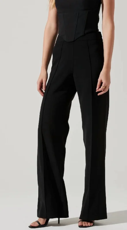 Madison High Waist Pintuck Trouser Pants In Black