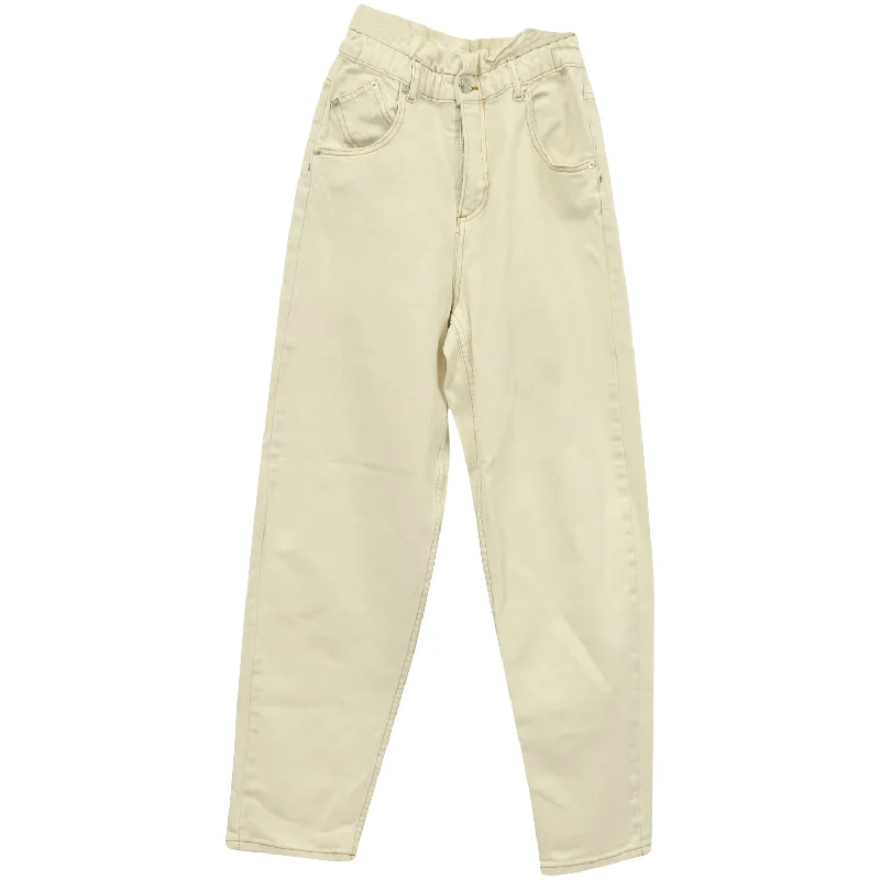 Maje Cropped High-Waist Jeans in Cream Cotton