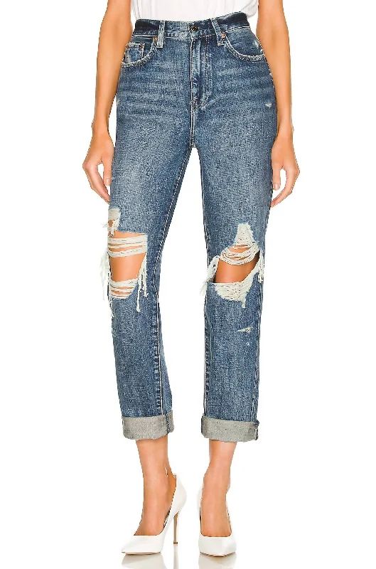 Presley High Rise Relaxed Roller Jean In Eternal-Distressed