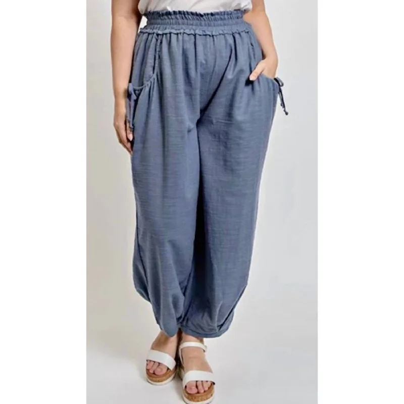 Ramona Cotton Pants With Side Pockets In Slate Blue