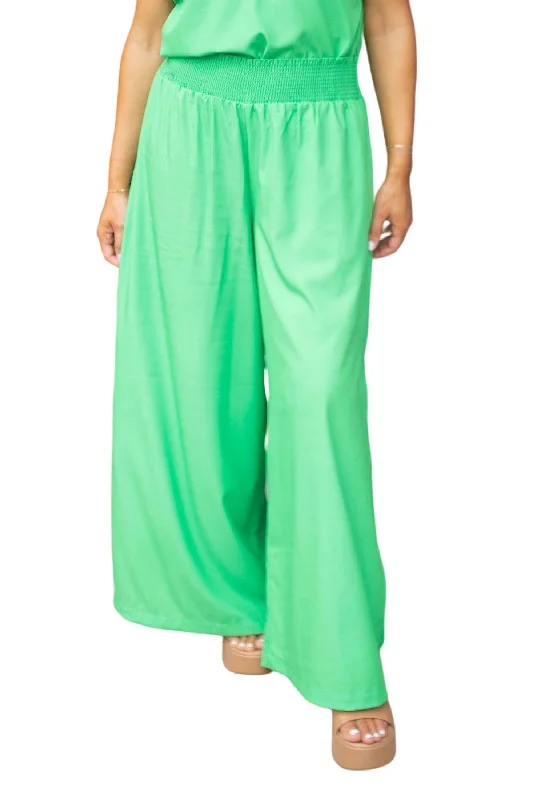 Smocked Waist Pull-On Pant In Happy Green