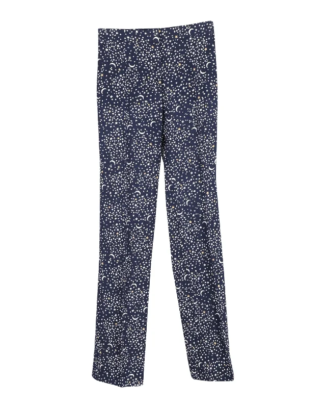 Stella McCartney Moon and Star Printed Trousers in Navy Blue Viscose