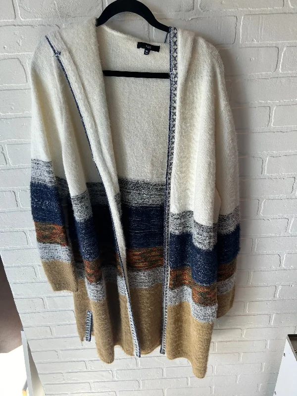 Sweater Cardigan By Fate In Blue & Cream, Size: 2x