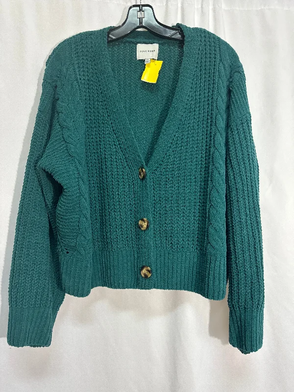 Sweater Cardigan By Pink Rose In Green, Size: Xl