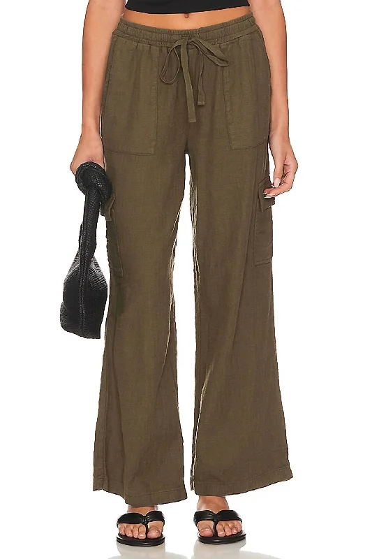 Wide Leg Cargo Pants In Troops(Olive)